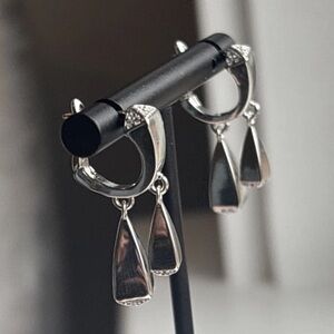 White Gold Geometric Drop Earrings Modern Dangle Huggie Style Minimalist Chic